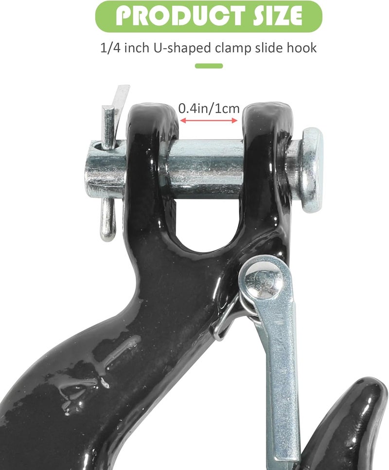 RACOONA Winch Hook,Chain Hook,1/4 inch Clevis Slip Hook with Safety Latch,Car Accessories Heavy Duty Safety Chain Hook,Forged Steel Towing Winch Hook for ATV UTV,Fit 3/16” 1/4” Synthetic Winch Rope - Image 2